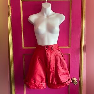 Michael Hoban For North Beach women’s Red Leather  High-Waist Pleated Shorts